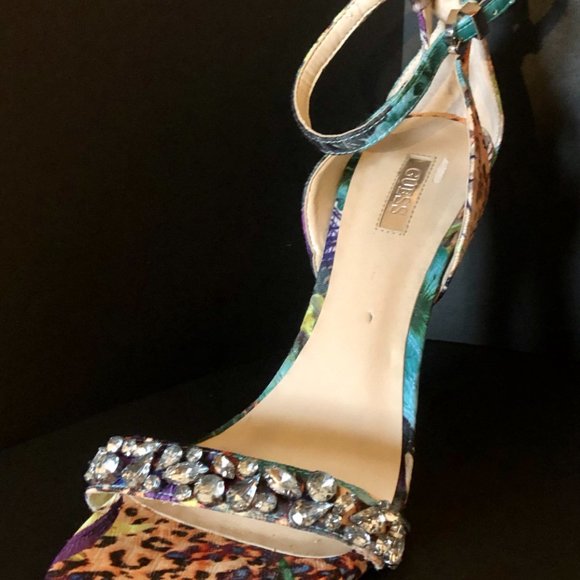 NEW. NO BOX.  GUESS CATERINA. Multicolor Rhinestone Sandals. - Picture 6 of 16
